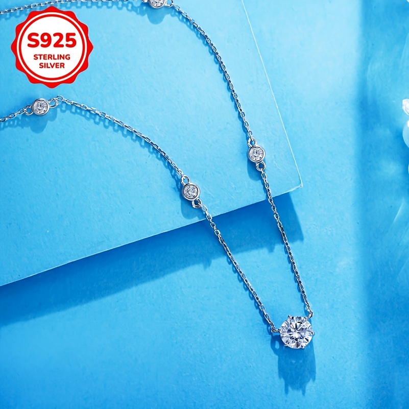 Women's 925 Sterling Silver Chain Necklace with Synthetic Zirconia Inlay